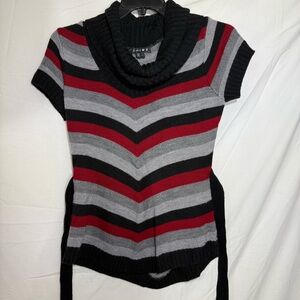 Y2K CHIME Chic Striped Cowl Neck Sweater - Black, Gray, and Red Size L Juniors